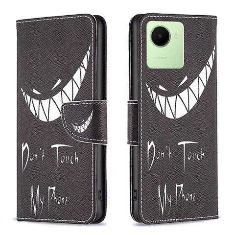 Coque Portefeuille Motif Fantaisie Livre Cuir Etui Clapet B01F pour Realme C30s Noir