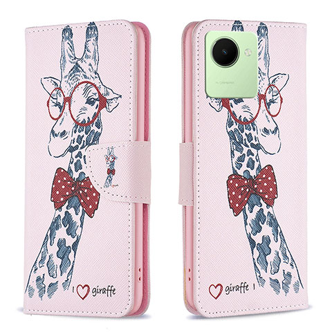 Coque Portefeuille Motif Fantaisie Livre Cuir Etui Clapet B01F pour Realme C30s Rose