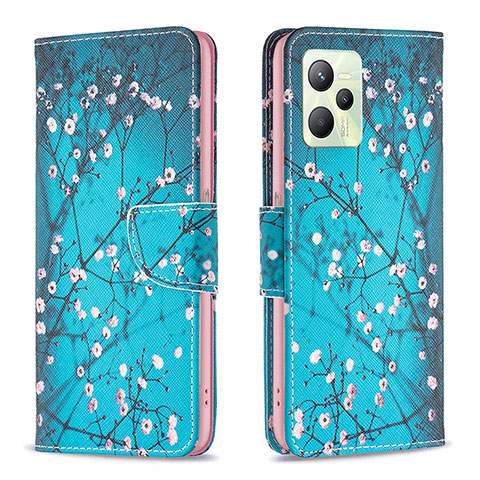 Coque Portefeuille Motif Fantaisie Livre Cuir Etui Clapet B01F pour Realme C35 Cyan