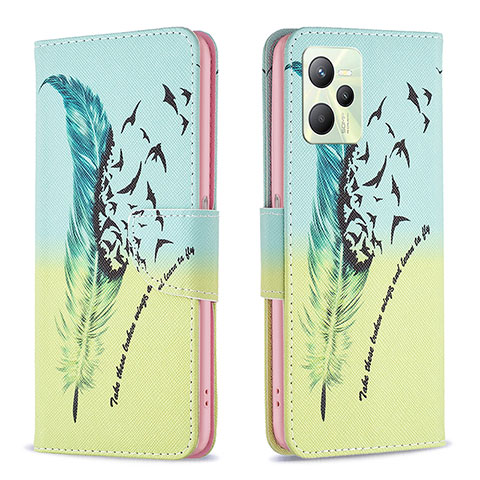 Coque Portefeuille Motif Fantaisie Livre Cuir Etui Clapet B01F pour Realme C35 Pastel Vert