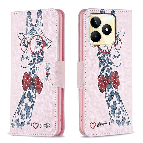 Coque Portefeuille Motif Fantaisie Livre Cuir Etui Clapet B01F pour Realme C53 India Rose