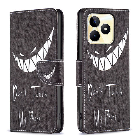 Coque Portefeuille Motif Fantaisie Livre Cuir Etui Clapet B01F pour Realme C53 Noir