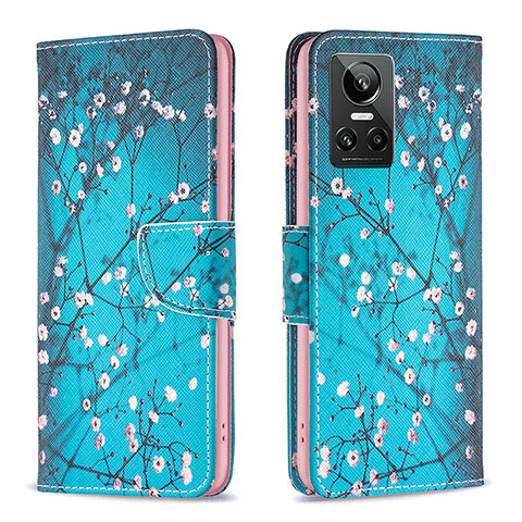 Coque Portefeuille Motif Fantaisie Livre Cuir Etui Clapet B01F pour Realme GT Neo3 5G Cyan