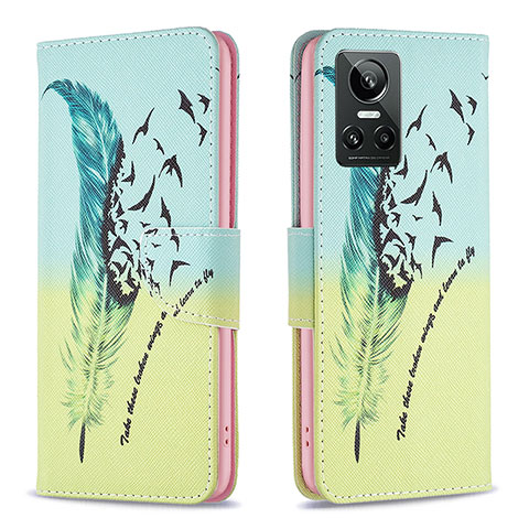 Coque Portefeuille Motif Fantaisie Livre Cuir Etui Clapet B01F pour Realme GT Neo3 5G Pastel Vert