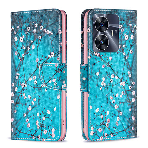 Coque Portefeuille Motif Fantaisie Livre Cuir Etui Clapet B01F pour Realme Narzo N55 Cyan