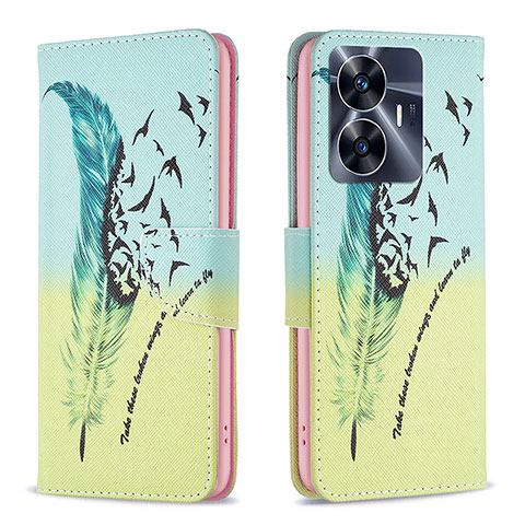 Coque Portefeuille Motif Fantaisie Livre Cuir Etui Clapet B01F pour Realme Narzo N55 Pastel Vert