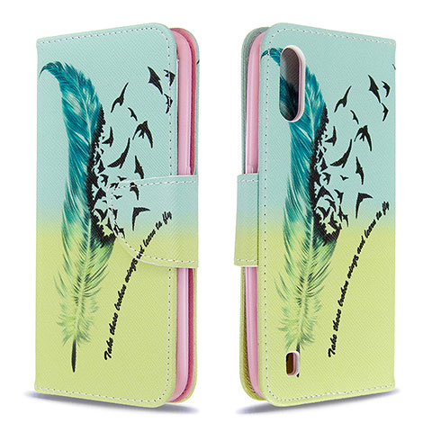 Coque Portefeuille Motif Fantaisie Livre Cuir Etui Clapet B01F pour Samsung Galaxy A01 SM-A015 Pastel Vert