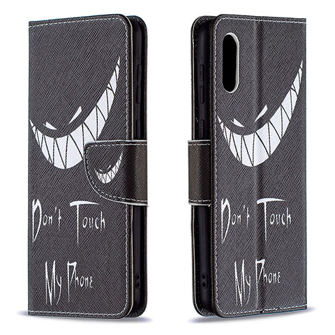 Coque Portefeuille Motif Fantaisie Livre Cuir Etui Clapet B01F pour Samsung Galaxy A02 Noir