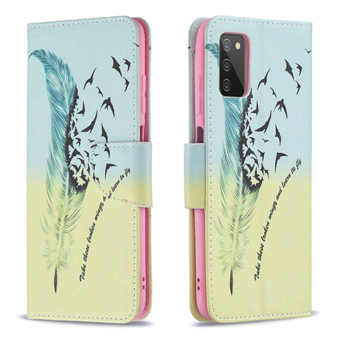 Coque Portefeuille Motif Fantaisie Livre Cuir Etui Clapet B01F pour Samsung Galaxy A02s Pastel Vert