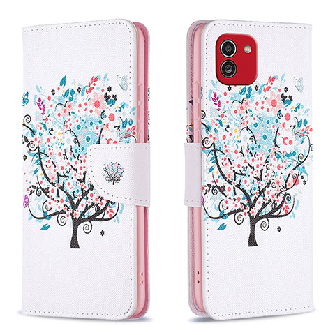 Coque Portefeuille Motif Fantaisie Livre Cuir Etui Clapet B01F pour Samsung Galaxy A03 Blanc