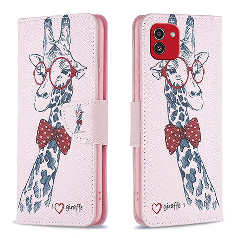 Coque Portefeuille Motif Fantaisie Livre Cuir Etui Clapet B01F pour Samsung Galaxy A03 Rose