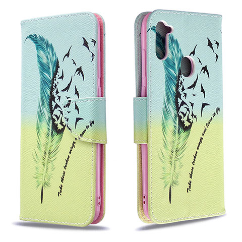 Coque Portefeuille Motif Fantaisie Livre Cuir Etui Clapet B01F pour Samsung Galaxy A11 Pastel Vert