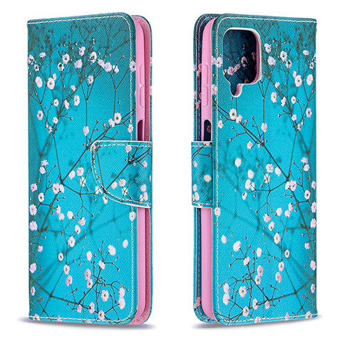 Coque Portefeuille Motif Fantaisie Livre Cuir Etui Clapet B01F pour Samsung Galaxy A12 Cyan