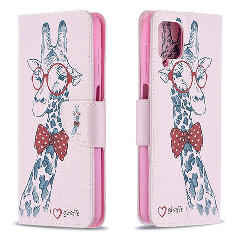 Coque Portefeuille Motif Fantaisie Livre Cuir Etui Clapet B01F pour Samsung Galaxy A12 Nacho Rose