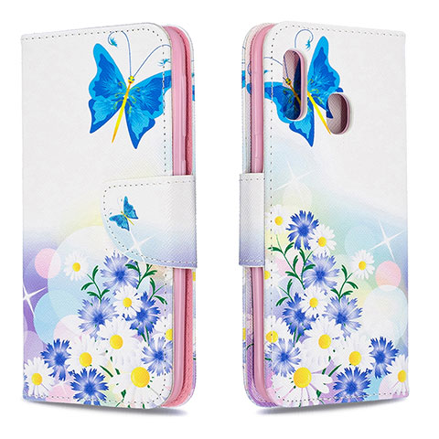 Coque Portefeuille Motif Fantaisie Livre Cuir Etui Clapet B01F pour Samsung Galaxy A20e Bleu