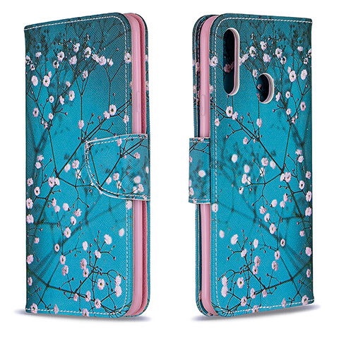 Coque Portefeuille Motif Fantaisie Livre Cuir Etui Clapet B01F pour Samsung Galaxy A20s Cyan