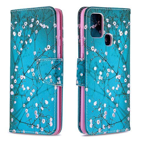 Coque Portefeuille Motif Fantaisie Livre Cuir Etui Clapet B01F pour Samsung Galaxy A21s Cyan