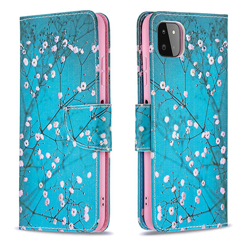 Coque Portefeuille Motif Fantaisie Livre Cuir Etui Clapet B01F pour Samsung Galaxy A22s 5G Cyan