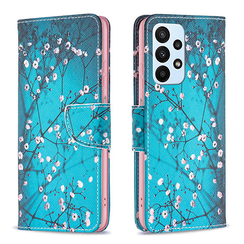 Coque Portefeuille Motif Fantaisie Livre Cuir Etui Clapet B01F pour Samsung Galaxy A23 4G Cyan