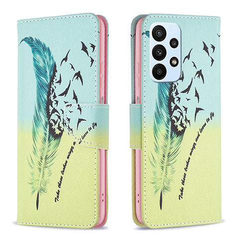 Coque Portefeuille Motif Fantaisie Livre Cuir Etui Clapet B01F pour Samsung Galaxy A23 4G Pastel Vert