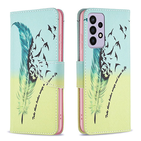 Coque Portefeuille Motif Fantaisie Livre Cuir Etui Clapet B01F pour Samsung Galaxy A73 5G Pastel Vert