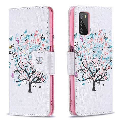 Coque Portefeuille Motif Fantaisie Livre Cuir Etui Clapet B01F pour Samsung Galaxy F02S SM-E025F Blanc