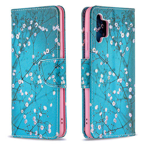 Coque Portefeuille Motif Fantaisie Livre Cuir Etui Clapet B01F pour Samsung Galaxy M32 5G Cyan