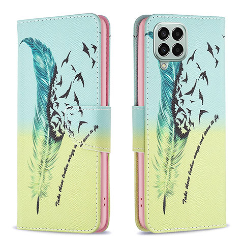 Coque Portefeuille Motif Fantaisie Livre Cuir Etui Clapet B01F pour Samsung Galaxy M33 5G Pastel Vert