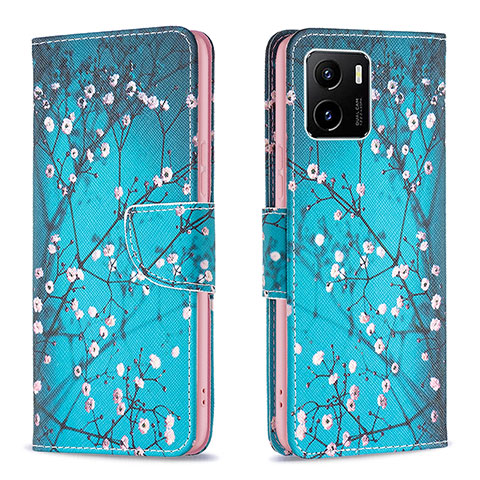 Coque Portefeuille Motif Fantaisie Livre Cuir Etui Clapet B01F pour Vivo iQOO U5x Cyan