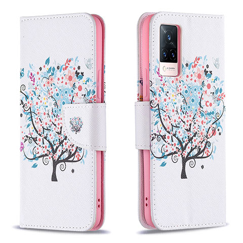 Coque Portefeuille Motif Fantaisie Livre Cuir Etui Clapet B01F pour Vivo V21 5G Blanc