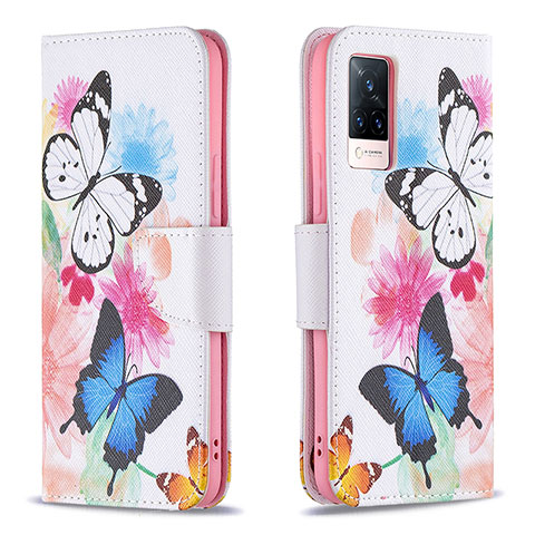 Coque Portefeuille Motif Fantaisie Livre Cuir Etui Clapet B01F pour Vivo V21 5G Colorful