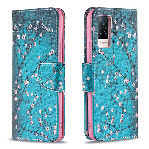 Coque Portefeuille Motif Fantaisie Livre Cuir Etui Clapet B01F pour Vivo V21 5G Cyan