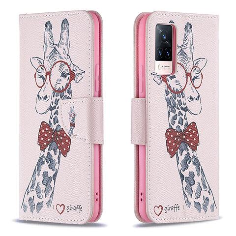 Coque Portefeuille Motif Fantaisie Livre Cuir Etui Clapet B01F pour Vivo V21 5G Rose