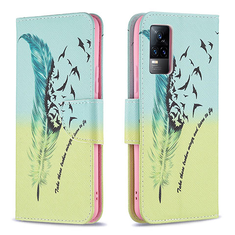 Coque Portefeuille Motif Fantaisie Livre Cuir Etui Clapet B01F pour Vivo V21e 4G Pastel Vert