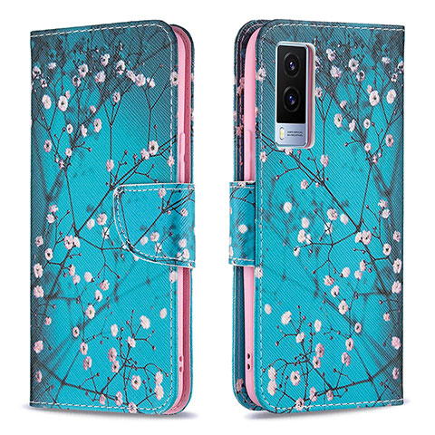 Coque Portefeuille Motif Fantaisie Livre Cuir Etui Clapet B01F pour Vivo V21e 5G Cyan