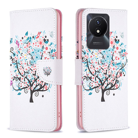 Coque Portefeuille Motif Fantaisie Livre Cuir Etui Clapet B01F pour Vivo Y02 Blanc