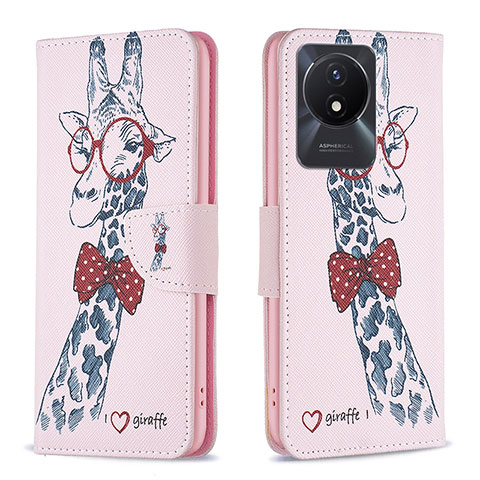 Coque Portefeuille Motif Fantaisie Livre Cuir Etui Clapet B01F pour Vivo Y02A Rose