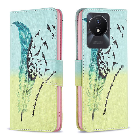 Coque Portefeuille Motif Fantaisie Livre Cuir Etui Clapet B01F pour Vivo Y11 (2023) Pastel Vert