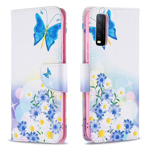 Coque Portefeuille Motif Fantaisie Livre Cuir Etui Clapet B01F pour Vivo Y12G Bleu