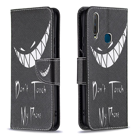 Coque Portefeuille Motif Fantaisie Livre Cuir Etui Clapet B01F pour Vivo Y15 Noir