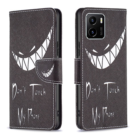 Coque Portefeuille Motif Fantaisie Livre Cuir Etui Clapet B01F pour Vivo Y15S Noir