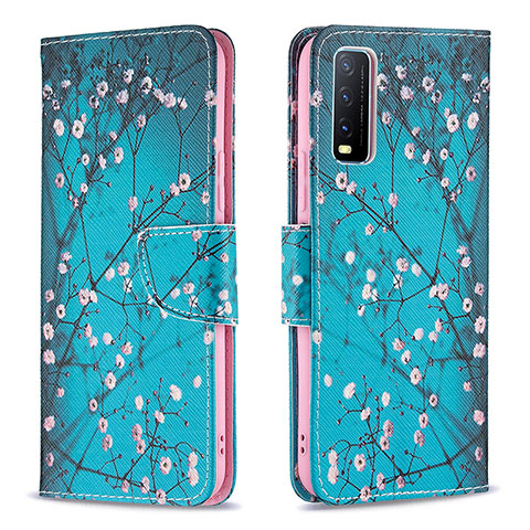 Coque Portefeuille Motif Fantaisie Livre Cuir Etui Clapet B01F pour Vivo Y20a Cyan