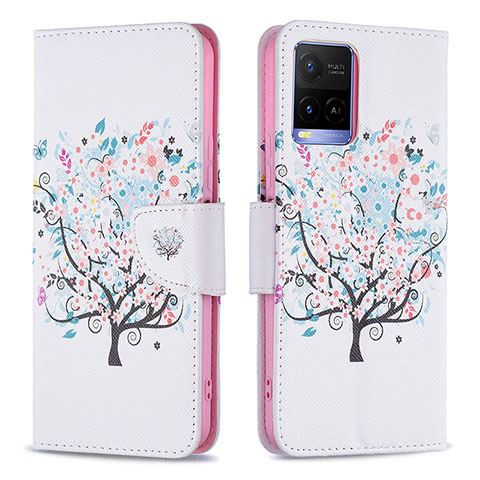 Coque Portefeuille Motif Fantaisie Livre Cuir Etui Clapet B01F pour Vivo Y21 Blanc