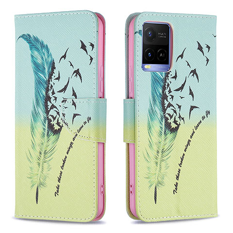 Coque Portefeuille Motif Fantaisie Livre Cuir Etui Clapet B01F pour Vivo Y21a Pastel Vert