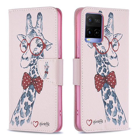 Coque Portefeuille Motif Fantaisie Livre Cuir Etui Clapet B01F pour Vivo Y21a Rose