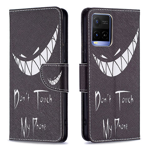 Coque Portefeuille Motif Fantaisie Livre Cuir Etui Clapet B01F pour Vivo Y21G Noir