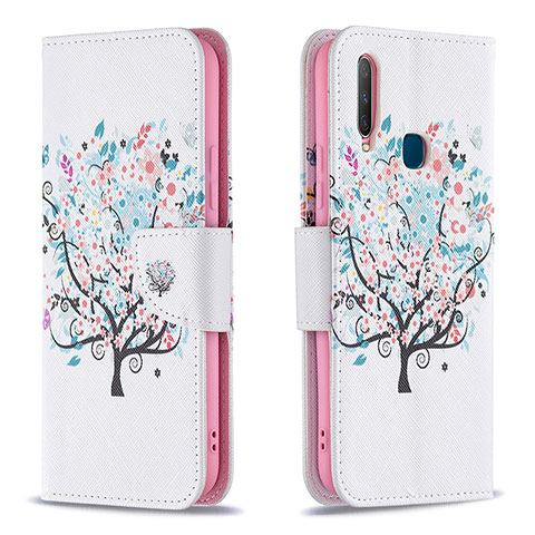 Coque Portefeuille Motif Fantaisie Livre Cuir Etui Clapet B01F pour Vivo Y3 Blanc