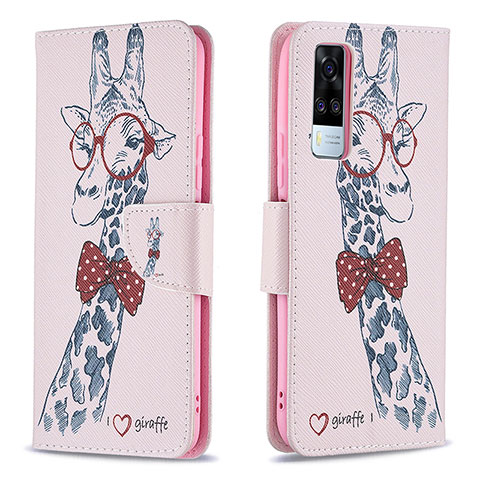 Coque Portefeuille Motif Fantaisie Livre Cuir Etui Clapet B01F pour Vivo Y31 (2021) Rose