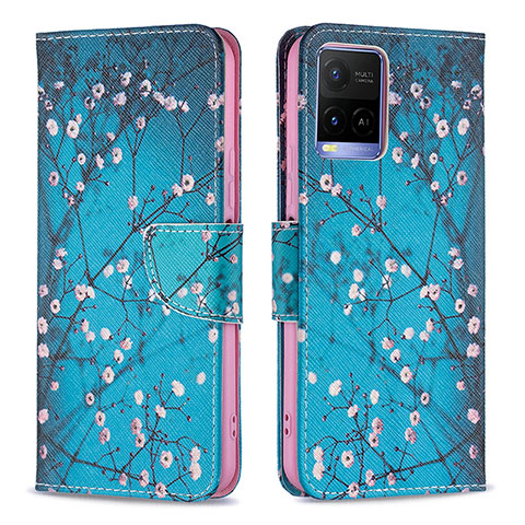 Coque Portefeuille Motif Fantaisie Livre Cuir Etui Clapet B01F pour Vivo Y33T Cyan