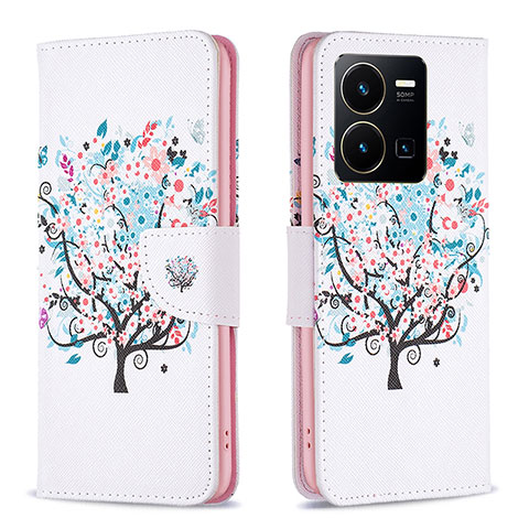 Coque Portefeuille Motif Fantaisie Livre Cuir Etui Clapet B01F pour Vivo Y35 4G Blanc